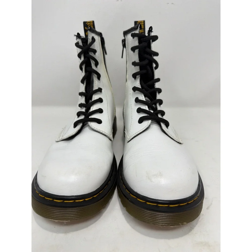 Dr Martens 1460 Y White Leather Lace Up Zip Boots Kids‎ Size 5 US Youth